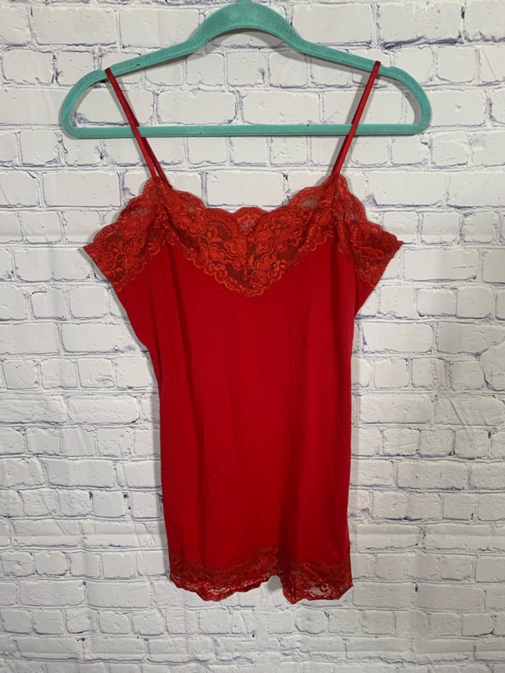 V1 Couture Womens Y2K Lace V-Neck Tank Red Size L Whimsigoth Sexy Fairy Grunge